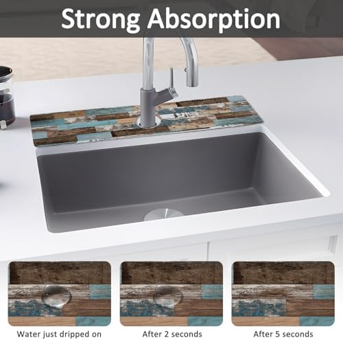 24" X 5.5" Kitchen Sink Splash Guard Faucet Mat Wood Grain Super Absorbent Fast Drying Faucet Guard & Draining Mat Sink Splash Guard Behind Faucet for Kitchen, Bathroom - Image 3