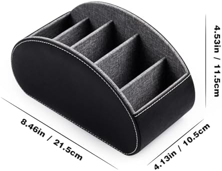 BONNY DODO Remote Control Holders Organizer Box with 5 Compartment PU Leather Multi-functional Office Desk Storage Caddy Store Tv Remote for Media Player,Brush,Pencil,Glassees&Office Supplies (Black) - Image 2