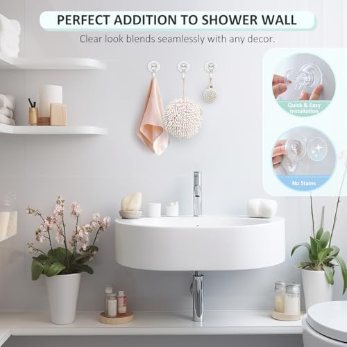 VIS'V Shower Suction Cup Hooks, Removable and Reusable, Clear, Small, 2 Pcs - Image 2