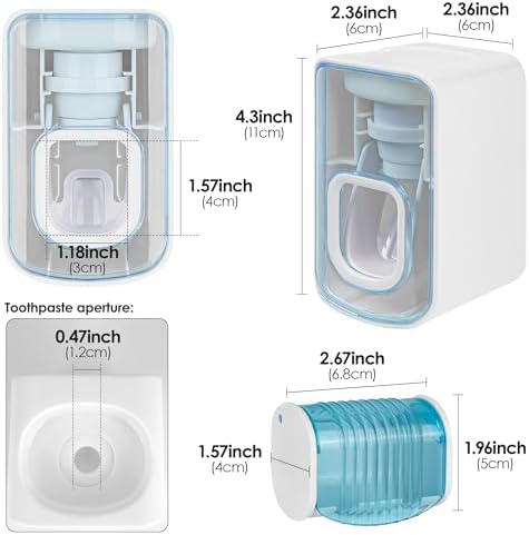 2 Slots Wall Mount Toothbrush Holder with Cover, Self Adhesive Toothbrush Storage Organizer for Shower, Toothbrush Hanger with Automatic Toothpaste Squeezer Dispenser(Blue) - Image 2