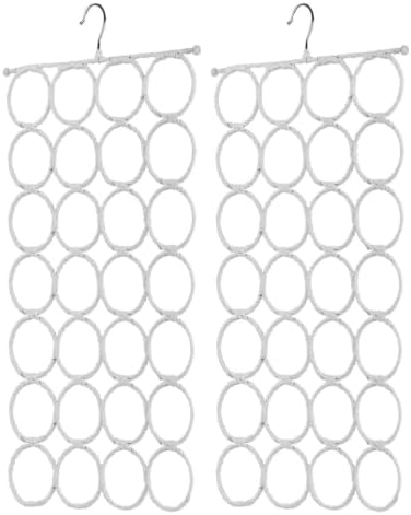 Flexzion Scarf Organizer for Closet - 28 Slot Scarf Hanger Hijab Organizer, Space Saver for Socks, Shawls, Ties, Towels, Belts, Multi Purpose Hanging Rack Storage, 2 Pack White by Flexzion