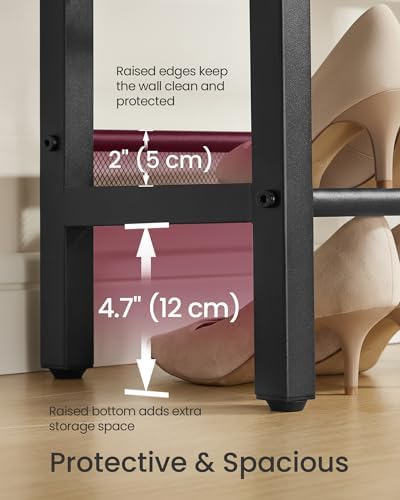 VASAGLE 3 Tier Shoe Rack Bench, One Piece Shelves, Shoe Storage Organizer with Raised Edges, Industrial Style, Easy Assembly, 11 x 29.5 x 19.7 Inches, Rustic Brown and Matte Black ULSB070KD01S - Image 5