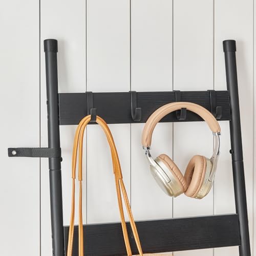 HOOBRO Blanket Ladder, 6-Tier Towel Rack with Hooks, Wall-Leaning Blanket Rack, Decorative Display Ladder Shelf, Scarves, Industrial, Living Room, Bedroom, Black BB66CJ01 - Image 7