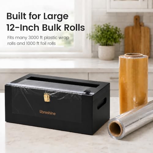 Libreshine 12-Inch Bamboo Plastic Wrap Dispenser with Cutter, Black - Image 2
