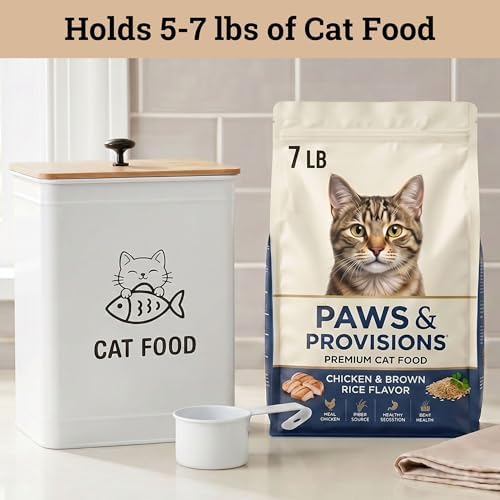 Metal Cat Food Container with Scoop 5-7 lb (25 Cup), w/ Airtight Bamboo Lid - Image 3