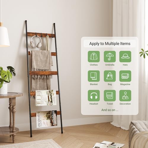 ELYKEN 2 Pack Blanket Ladder, 5-Tier Towel Rack, Wall-Leaning Quilt Holder - Image 2
