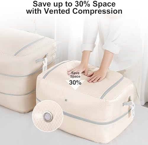 Comforter Storage Bag - 110L Large Capacity Blanket Storage Bags 2-Layer Ultra Space Saving Self Compression Organizer, Washable Compression Bags for Storage Comforter Blanket, 1-Pack, Beige - Image 3