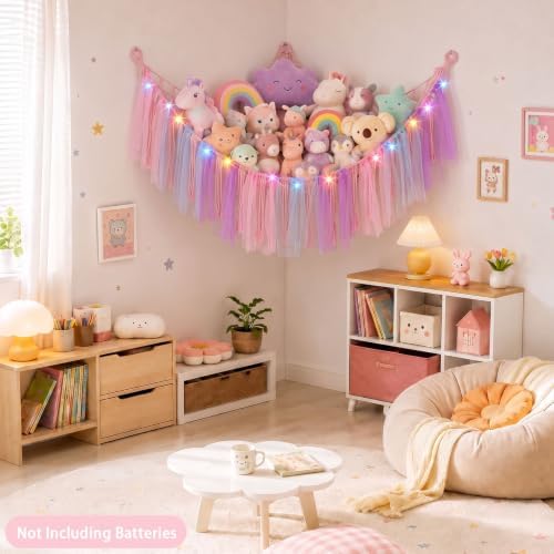 FIOBEE Stuffed Animals Net LED Light Toy Hammock for Kids Bedroom Storage - Image 2