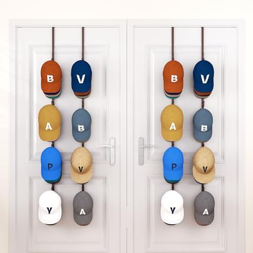 HapiRm Over Door Hat Rack - 4 Packs Metal Hanging Hat Organizer with 16 Hooks Design, Baseball Cap Hanger Organizer Storage Holds up to 80 Caps for Door, Bedroom, Closet（Brown） by HapiRm