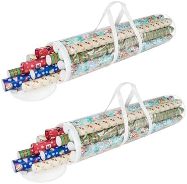 Wrapping Paper Storage Bags - Set of 2 Clear Totes with Handles for Organizing 30-Inch Rolls of Holiday, Birthday, and Christmas Wrap by Elf Stor by ElfStor
