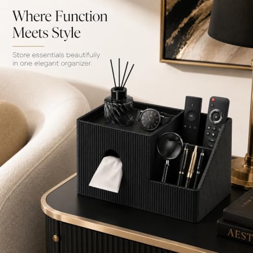 GORESE Square Tissue Box Cover with Storage Tray, Leather Tissue Box Holder - Image 2