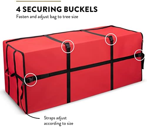 ZOBER Wide Christmas Tree Storage Bag - Maximum Accessibility - Fits 9 Ft Trees - 600D Oxford Fabric Christmas Tree Bag For Storage Box For Xmas - Strong, Durable Straps & Handles - Card Slot - Red - Image 4