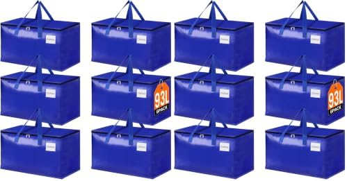 StorageRight Moving Bags-Heavy Duty Moving Boxes, Storage Totes with Zipper, Reinforced Handles and Tag Pocket-Collapsible Moving Supplies for moving, Storage and Travel 93L(Blue-12 Pack) by StorageRight