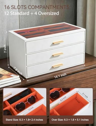 Sunglasses Organizer for Storage Oversize Glasses, Update Pebbled Leather - Image 2