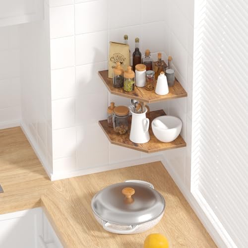 JJL Corner Wall Shelf, 10.4 Inch Wooden Corner Shelves, Set of 2 Floating Shelf for Wall Storage, Wall Mount Corner Shelves for Room Decoration, Rust Brown - Image 4