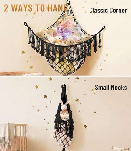 Lare Stuffed Animal Storage Hammock Corner Net - 55" W x 55" H (Black) - Image 6