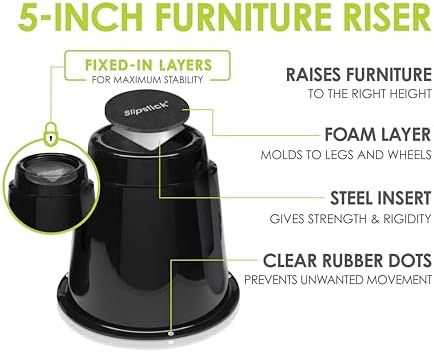 Slipstick CB671 5 Inch Bed Risers/Furniture Raisers with Steel Reinforced Holder Top, Lifts Height 5" (4 Pack) Supports 2,640 Pounds, Round, Black, Stackable with CB674 & CB672 - Image 2