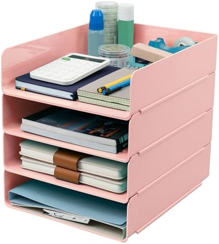 Tiawudi Desk Organizer, Office Organization and Storage, Plastic Letter Tray, Stackable File Organizer for Classroom, Home, Documents, Notes, Folders, Books and Pens, 4 Tier by Tiawudi
