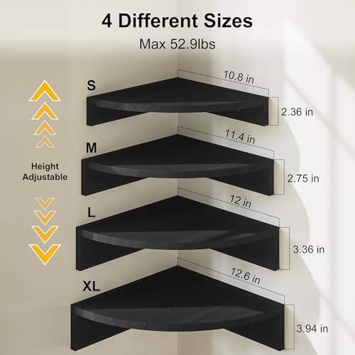 Alsonerbay Wood Corner Floating Shelves Wall Mount 4-Pack, Black - Image 3