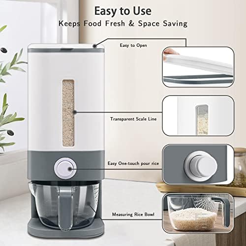 Lenwi 22-25 Lbs Rice Dispenser, Large Cereal Dry Food Storage Containers with Measuring Cup,BPA-Free Household for Kitchen Pantry Organization-Grey - Image 3