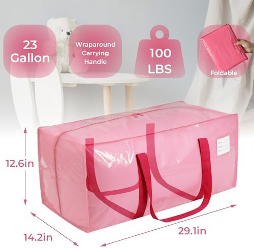 VTSVTS 4 Pack Extra Heavy Duty Large Moving Bags with Comfortable Handle & Strong Zipper,Storage Totes for Space Saving Moving Storage College Supplies Alternative to Moving Box,Pink - Image 3