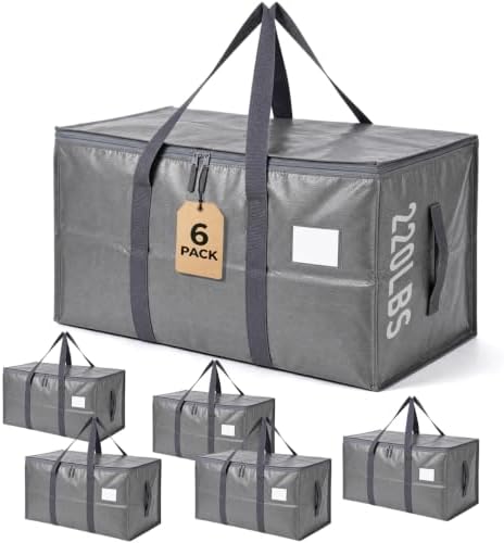 6Pcs Heavy Duty Extra Large Moving Bags Gray Storage Totes Fold Flat by SOLUSTRE