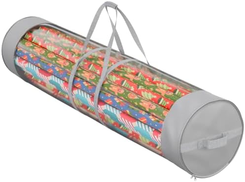ProPik Wrapping Paper Organizer Storage Bag for All Your Gift Wrap & Ribbons, Fits Long 40 Inch Rolls, Hold Up To 24 Rolls, Heavy Duty Clear PVC Bag with Handles (Gray & clear) by ProPik
