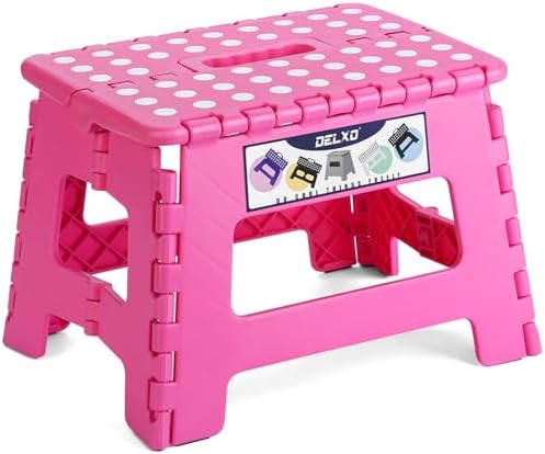 Delxo 9 Inch Kids Step Stool,300 Lbs Folding Step Stool for Toddler Pink by Delxo