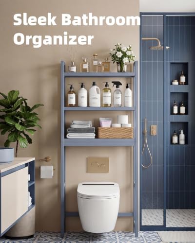 SMIBUY Bathroom Storage Shelf, Bamboo Over-The-Toilet Organizer Rack, Freestanding Toilet Space Saver with 3-Tier Adjustable Shelves (Grey) - Image 3
