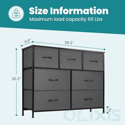OLIXIS 7 Drawer Fabric Dresser for Bedroom, Clothes Storage Tower, Gray - Image 3