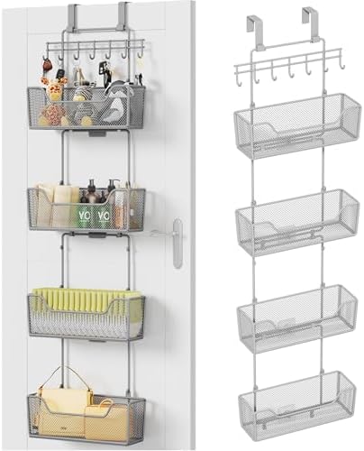 HapiRm Over The Door Organizer - Hanging Door Organizer with 4 Metal Large Capacity Baskets and Adjustable Coat Hook for Bathroom Bedroom Kitchen Pantry Closet Cabinet by HapiRm