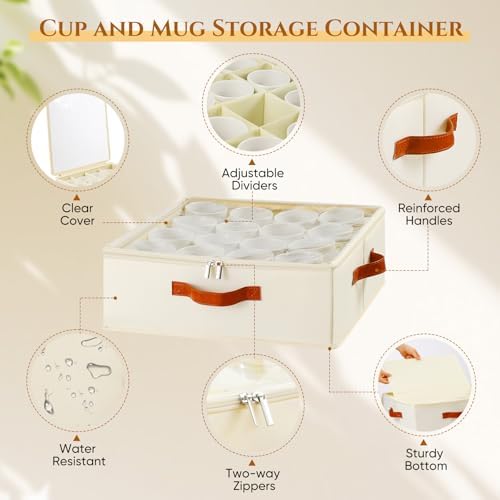 Foyego Cup and Mug Storage Box, Beige, 2 Pack - Image 3