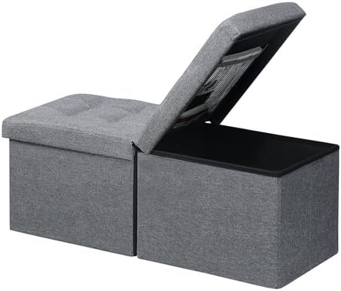 AmasSmile Footrest Ottoman Storage Bench,34" Linen Folding Chest,Gray by AmasSmile