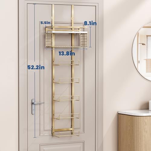 Aetyord Towel Racks for Bathroom Over The Door Towel Racks Towel Storage Organizer with Metal Shelf Basket for Bathroom Rv Camper (7-Tier Gold) - Image 2