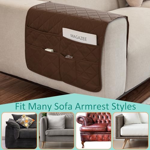 Remote Control Holder for Recliner Non-Slip Armchair Caddy Couch Armrest Organizer, Arm Chair Bedside Caddy Storage Organizer for Recliner Couch With 6 Pockets for Magazine, Phone, iPad (Brown) - Image 6