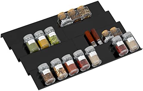 Sezanrpt Acrylic Spice Drawer Organizer Rack Adjustable From 12 Inch to 24 Inch Wide, 4 Tier Spice Organizer Shelf for Kitchen Drawer Display, Kitchen Spice Rack Tray for Drawer by Sezanrpt