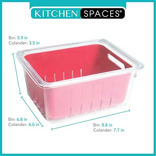 Kitchen Spaces KSCB12-AMZ Colander Bin Stackable Food Storage Organizer for Fridge, Freezer, and Pantry, 8.8" x 6.8" x 3.9", Red & Clear - Image 3