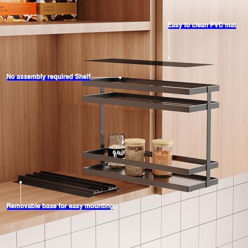 Mustorn 4 Pack Pull Out Spice Rack Organizer for Cabinet, 2 Tier Metal Slide Out Seasoning Organizer and Storage Heavy Duty Vertical Spice Rack Shelf Pullout for Kitchen Cabinets No Drilling (Black) - Image 5