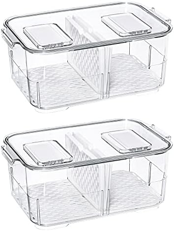 SANNO Produce Saver Fresh Keeper Vegetable Fruit Storage Containers, Refrigerator Fridge Stackable Bins with Lids and Vents, Stackable Salad Lettuce Keeper,BPA-freeContainers Bin- by SANNO
