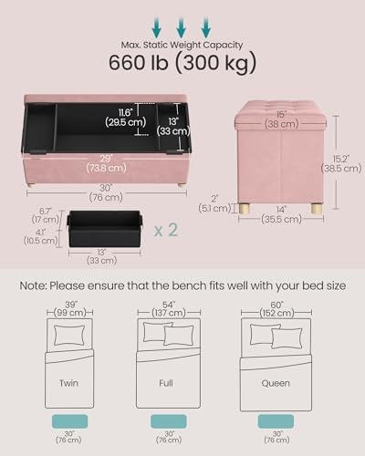 SONGMICS Storage Ottoman Bench with Legs, 30 Inches, 20 Gal. (77 L) - Image 3