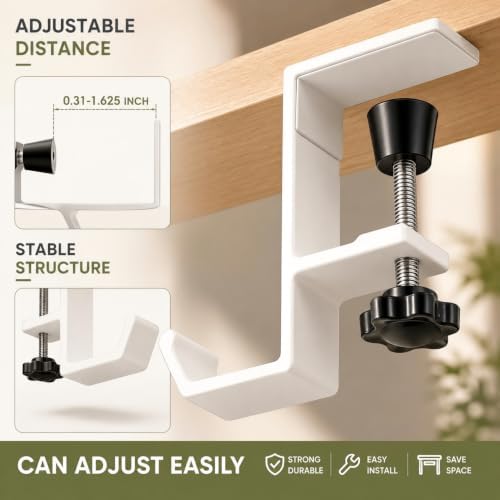 Headphone Stand - Aluminum Alloy Headphone Holder, Under Headset Stand for Desk Fit for PC Gaming Headset Hanger Hook Suitable for Office, Computer, Student Class Desk, Handmade Creator Table (White) - Image 6