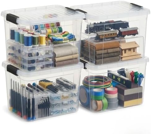 Superio 14.7 Quart Clear Plastic Storage Boxes with Lids, Stackable Organizer Containers, BPA-Free Storage Bins for Home, Office, School & Dorm, 4 Pack by Superio