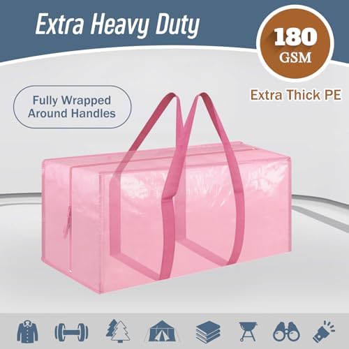 6 Pack Extra Heavy Duty Large Moving Bags with Strong Zipper, Pink - Image 2