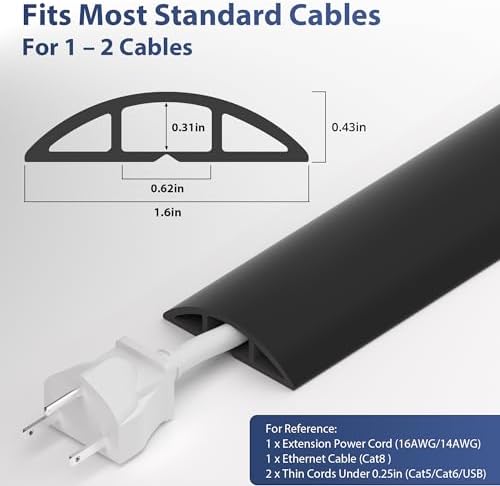 ZhiYo 3.6ft Floor Cord Cover, Cable Cavity 0.6" W x 0.3" H, Black - Image 2