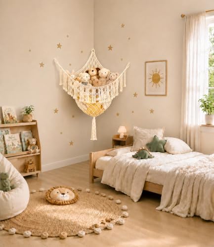Lare Stuffed Animal Storage Hammock Corner Net - 55" W x 55" H(Cream) - Image 4