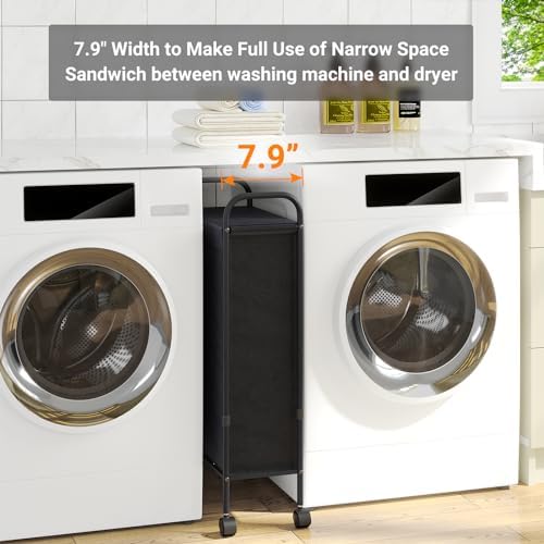 ELYKEN Slim Laundry Hamper with Lid & Wheels, 50L Rolling Laundry Basket - Image 2