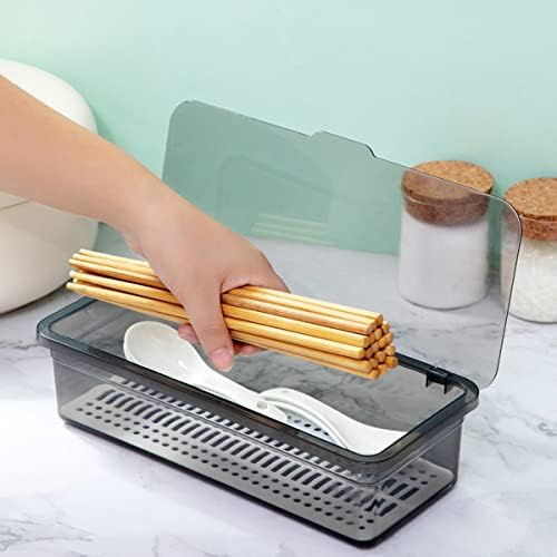 Flatware Tray Kitchen Drawer Organizer With Lid And Drainer - Plastic Kitchen Cutlery Tray and Utensil Storage Container with Cover - Dinnerware Holder for Spoons Forks Knives 10.0x4.3x2.8 - Image 3