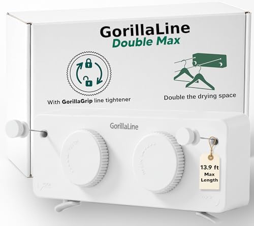 GorillaLine Max - Retractable Clothesline Indoor Outdoor Clothes Line - Heavy Duty Clothes Drying Laundry Line - Wall Mounted Drying Rack - Air Dry Clothing - Max Tighten with GorillaGrip by GorillaLine
