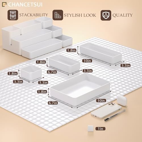 White Desk Drawer Organizer Trays: 9PC Shallow Vanity Bathroom Organizers - Image 5