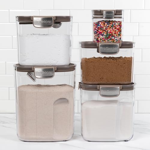 ProKeeper+ Airtight Food Storage Container Set – Clear Plastic Flour and Sugar Canister Set with Magnetic Accessories for Kitchen Organization (Taupe, 9-Piece) - Image 4